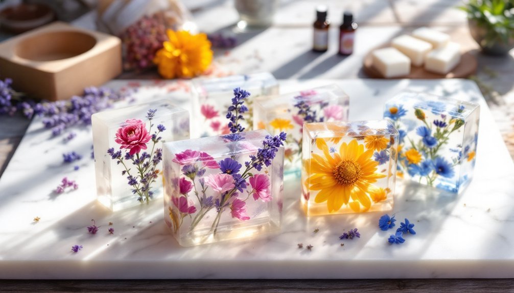 embedding dried flowers soap