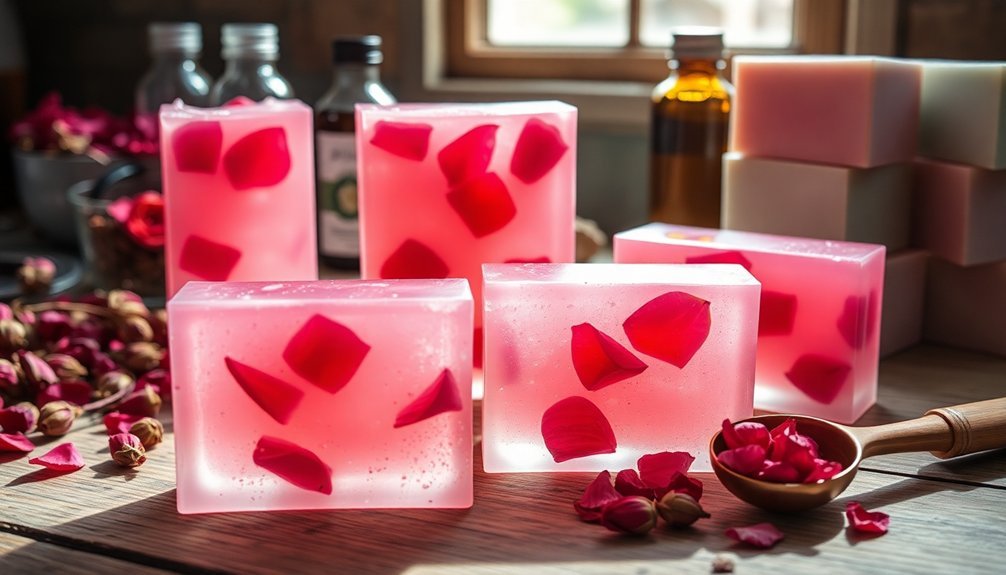 embedding rose petals soap