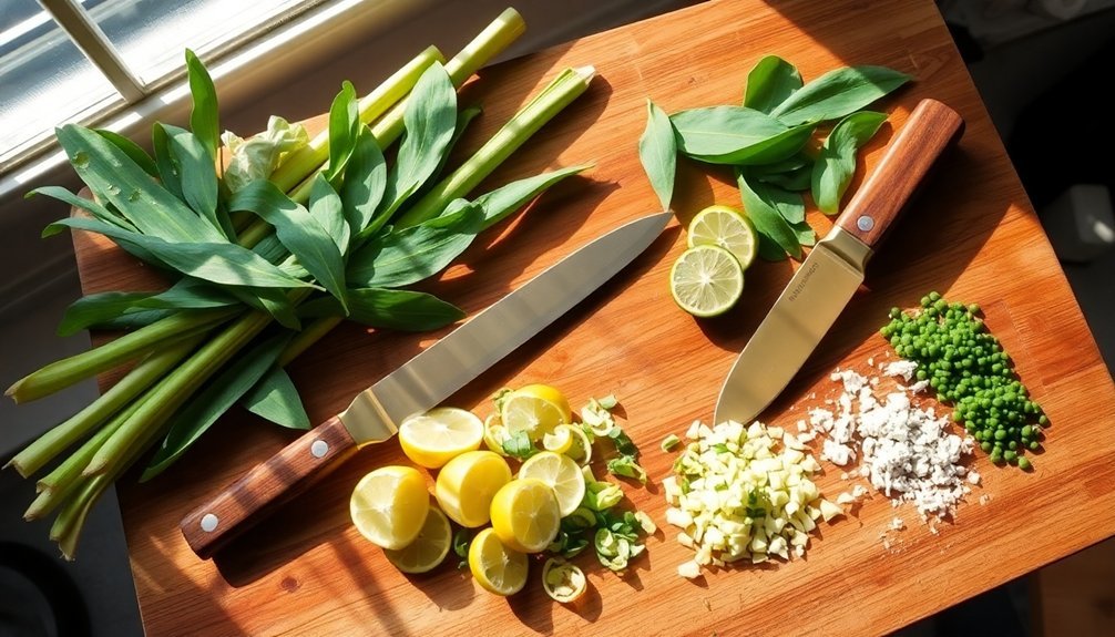 hand trimming fresh ingredients expertly